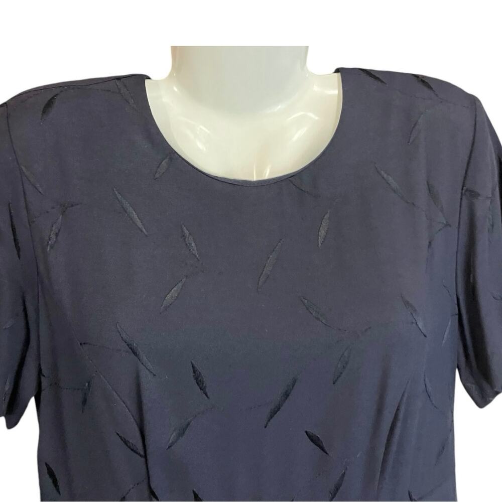 Just in Thyme Women's Navy Embroidered Pleated Short Sleeve Back Zip Dress Sz 8 - Picture 5 of 7
